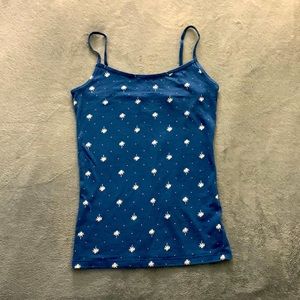 Navy blue tank top, Palm tree print, Size S